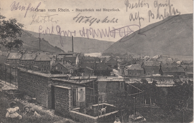 Bib Blick ueber Haeuser auf Bingerloch gel 1907