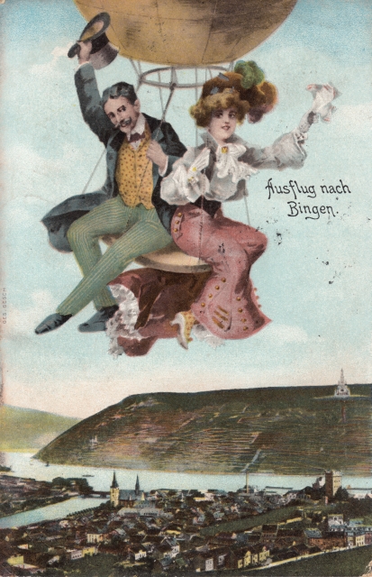 Bin Gruss aus _Paar in Fesselballon 1907 post gel verkl