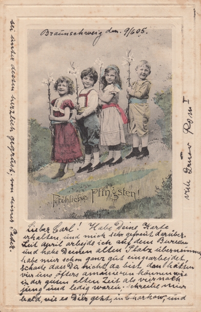 Kitschkarte Pfingsten 4 Kinder 1905