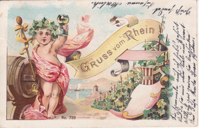 Rheingruss Junge m Weinglas Trauben 1903