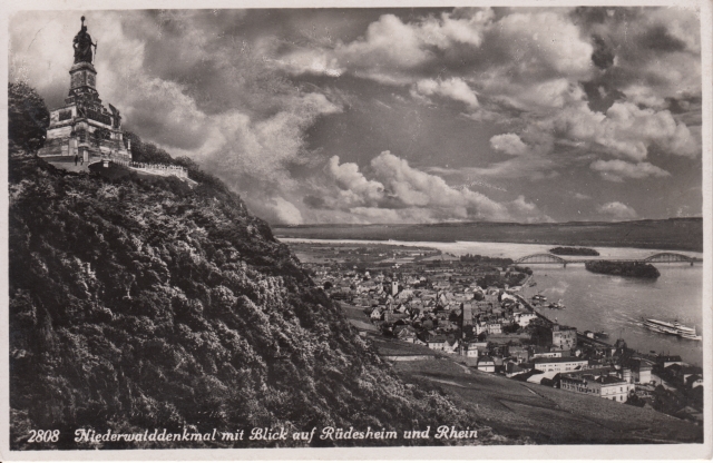Rued Blick auf Ort Rhein Hindenburgbr 1938